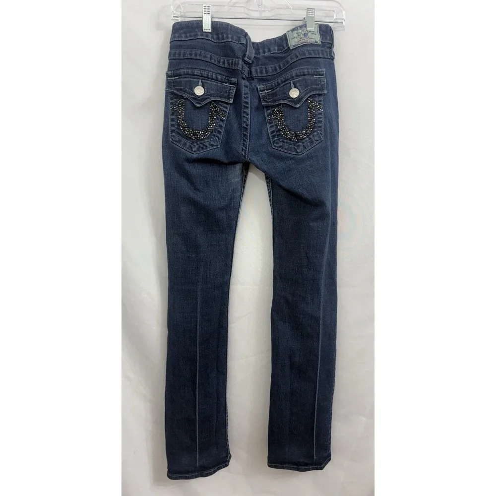 True Religion Straight Jeans Womens 29x32 Blue Dark Low Rise‎ Y2K  *FLAWS